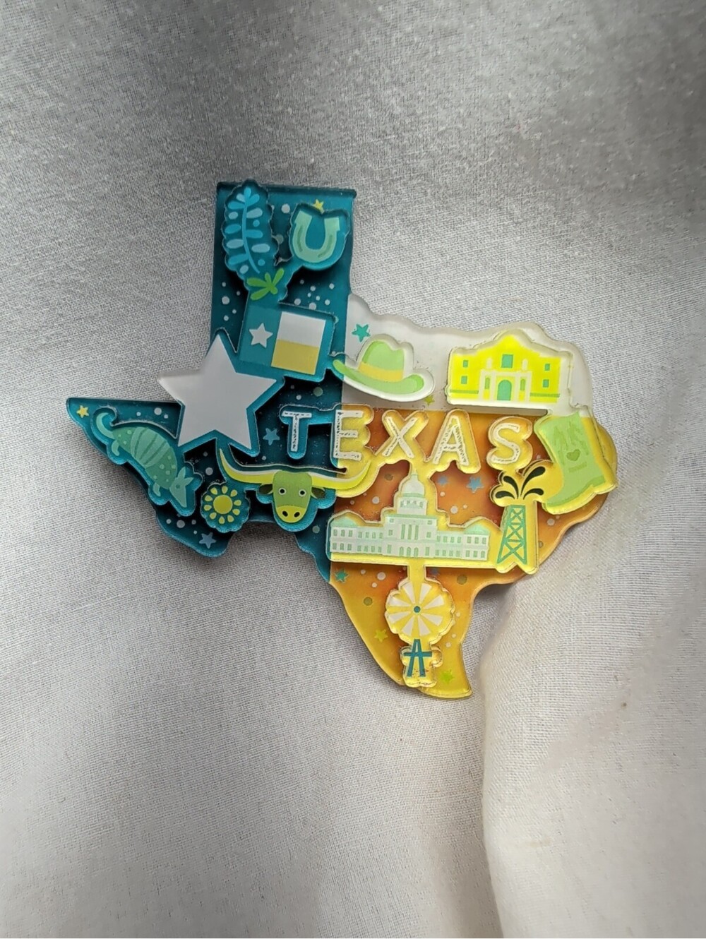 Texas Travel Souvenir Fridge Magnet Map Shape Layered Acrylic Landmarks Symbols